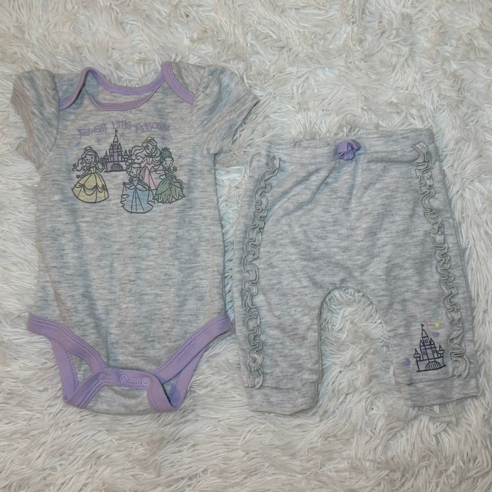 Disney Baby Princess Bodysuit and Ruffle Pants Set 0-3M Gray Purple